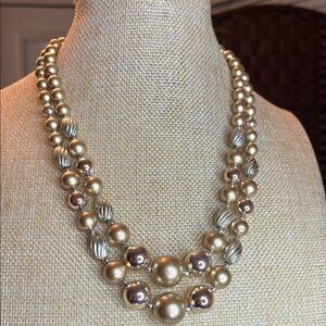 Vintage Japan Elegant Gold and Silver Beaded Necklace